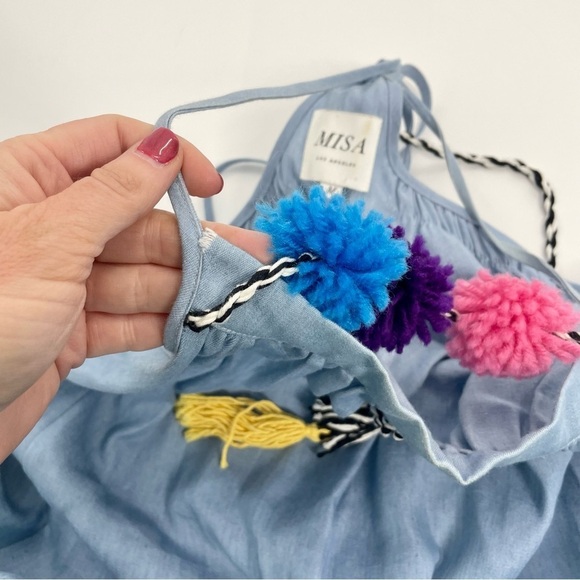 misa - dali dress sleeveless pom pom chambray loose oversized vacation fun M - Picture 14 of 15